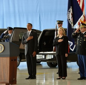 The bodies of four slain Americans arrive at Joint Base Andrews outside Washington. Credit: U.S. State Department