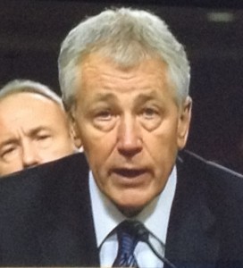 Chuck Hagel in front of the Senate Armed Services Committee. Credit: C-SPAN