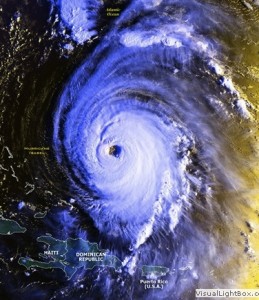 A hurricane seen by a polar orbitng satellite. (Credit: NOAA)